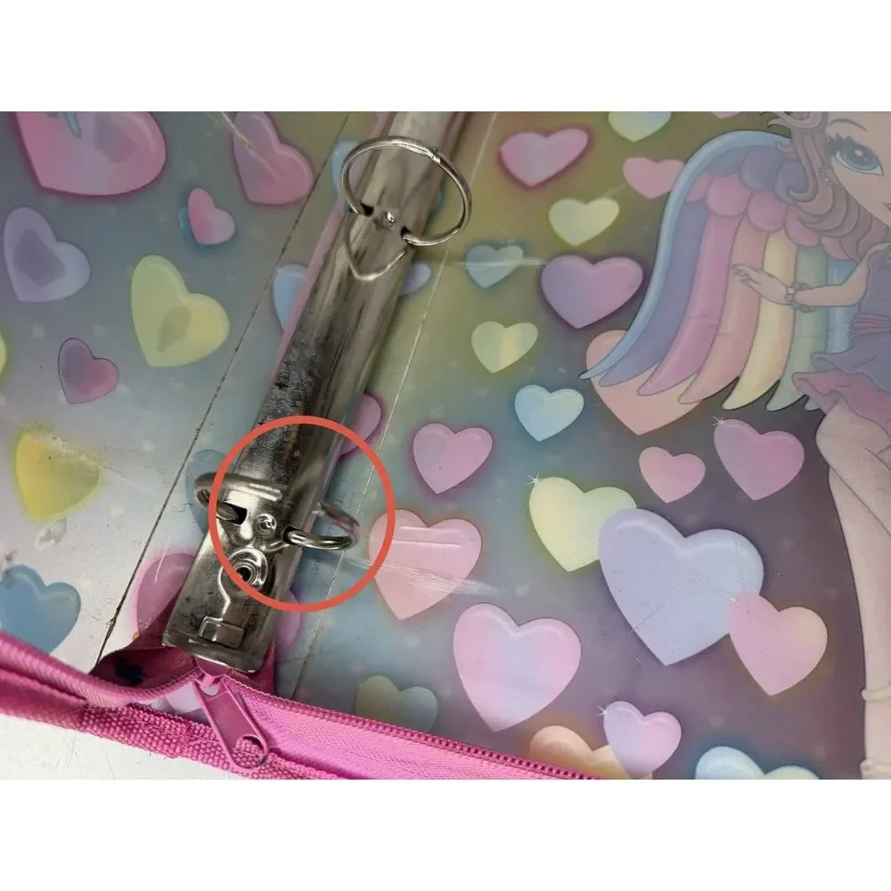 Y2K Lisa Frank Zipper Angel Hearts Girl Binder Folder Vintage Colorful